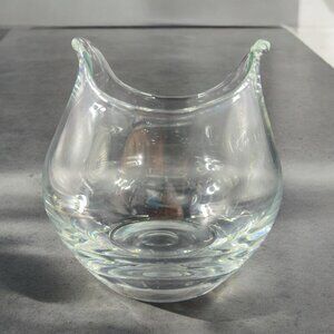 Vintage Clear Heavy Glass Bowl Dish Open Top Made In Poland Glassware Decor VTG
